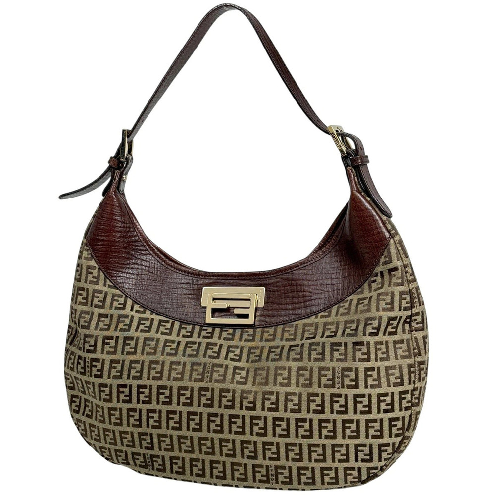 Fendi Zucchino Shoulder Bag Canvas Brown